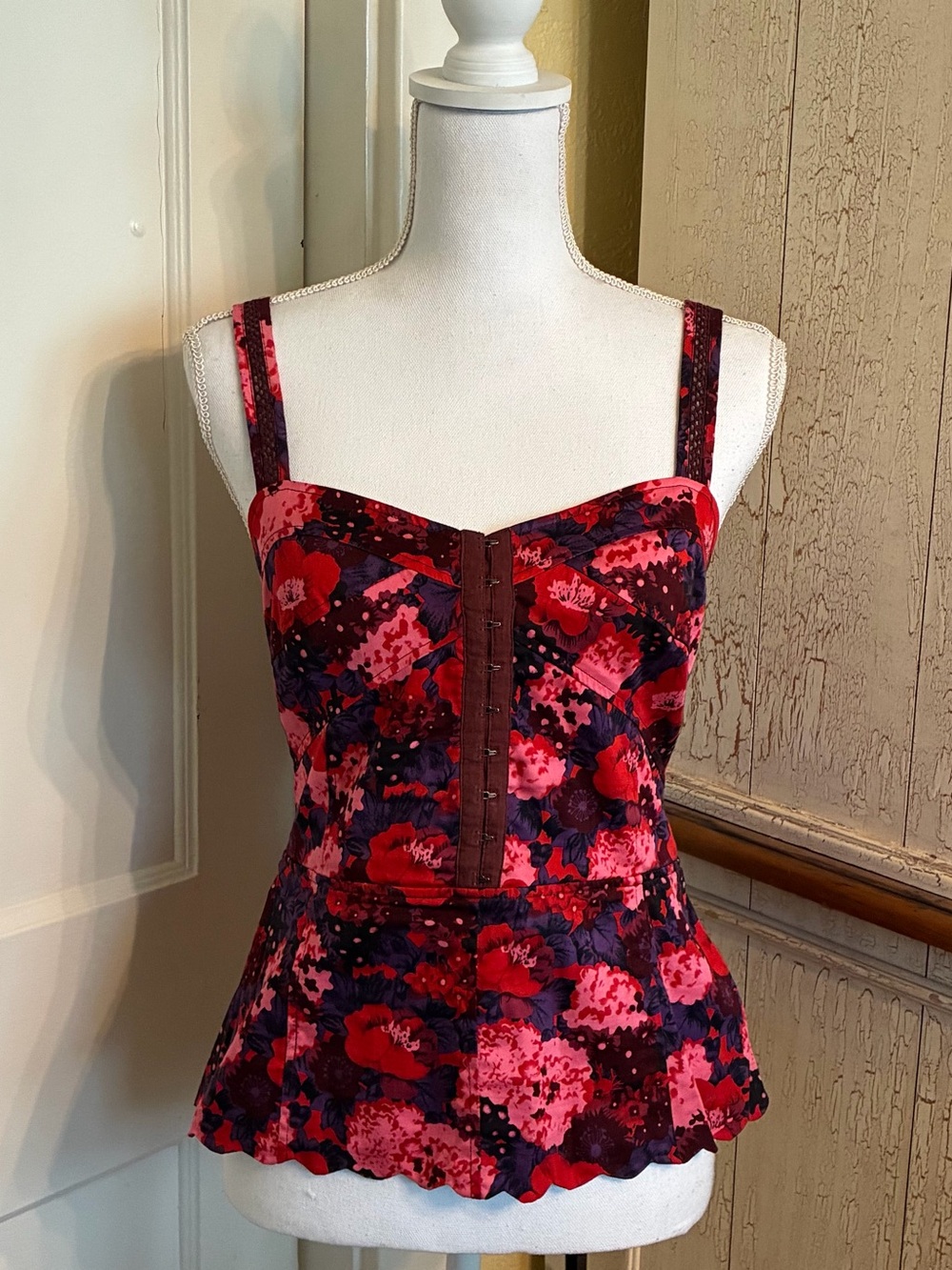 Free People Floral Hook-and-Eye Peplum Top in Red and Pink - Picture 16 of 16